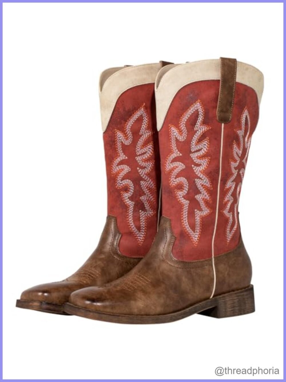 SheSole Square Toe Cowgirl Boots Women Wide Calf Pull-On Embroidered Mid-Calf
